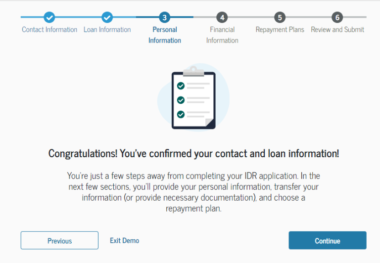 Congratulations, you've confirmed your contact and loan information message